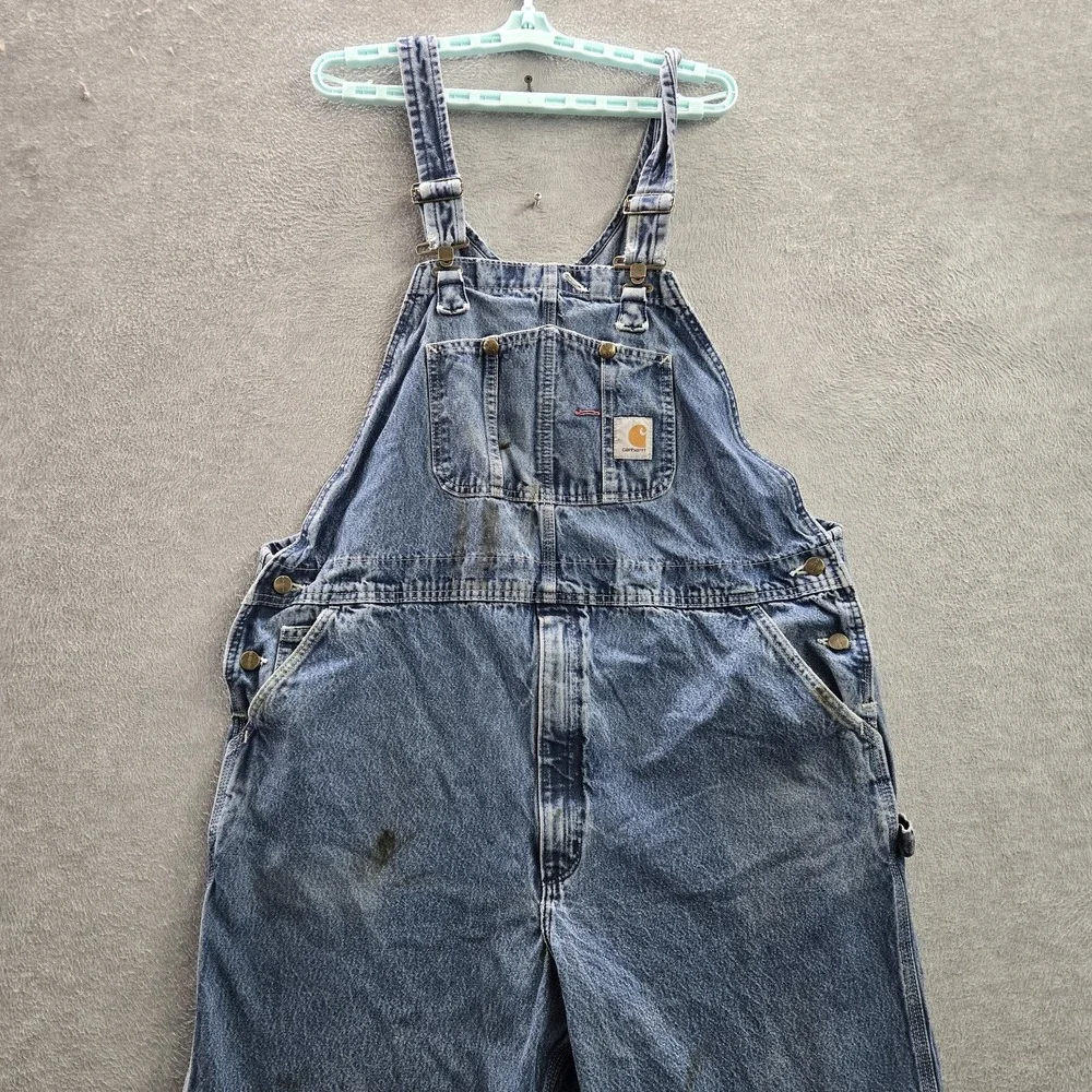 Carhartt Men Overalls 44X28 Blue Denim R07-DST Work Carpenter Y2K READ